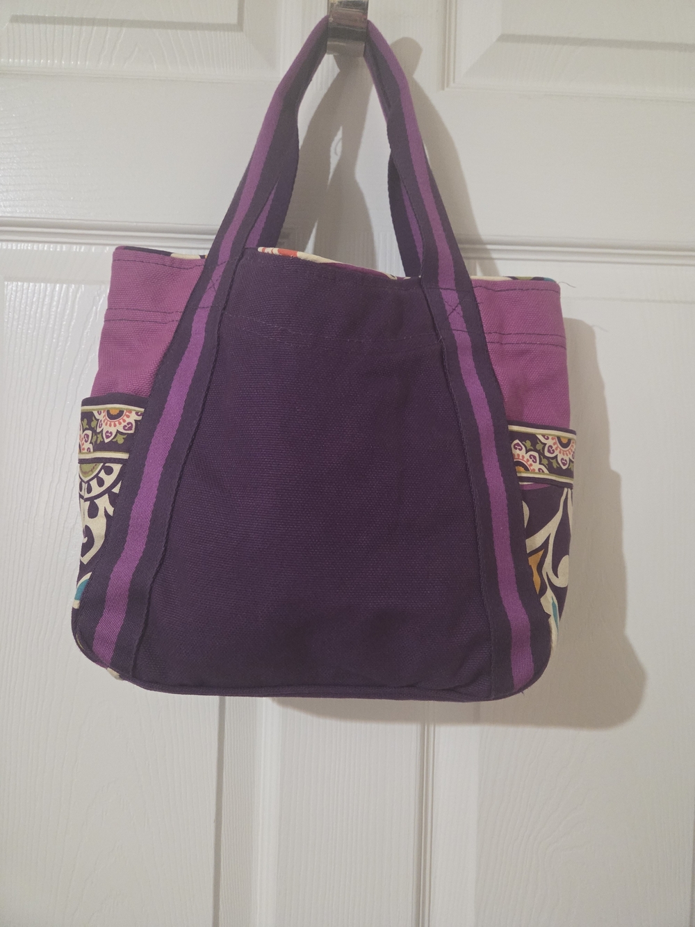 Vera Bradley Purple Canvas Tote with Patterned Side Panels